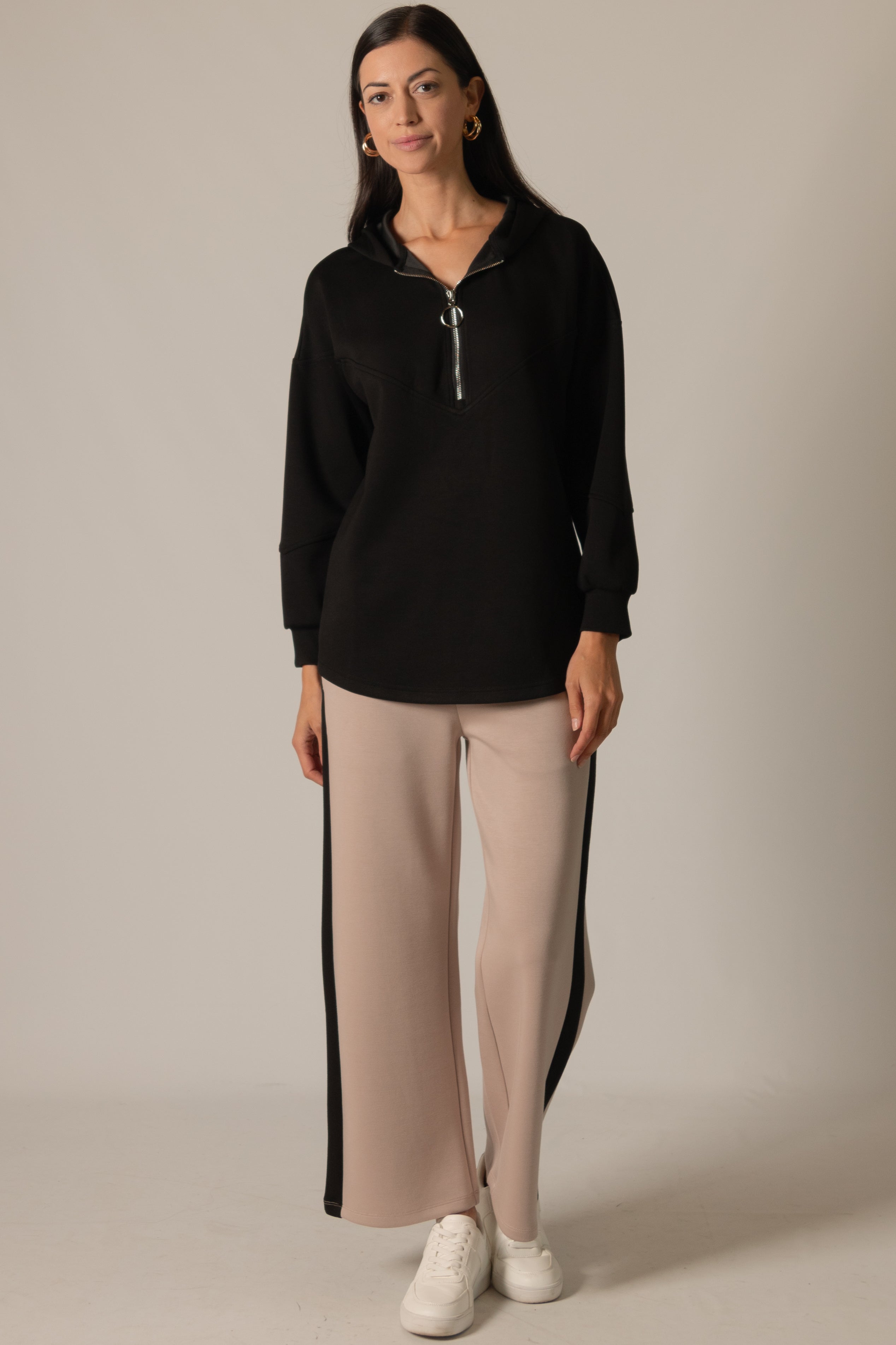 Padded Collar Half Zip Long Sleeve Hoodie 600070319blk main image 1