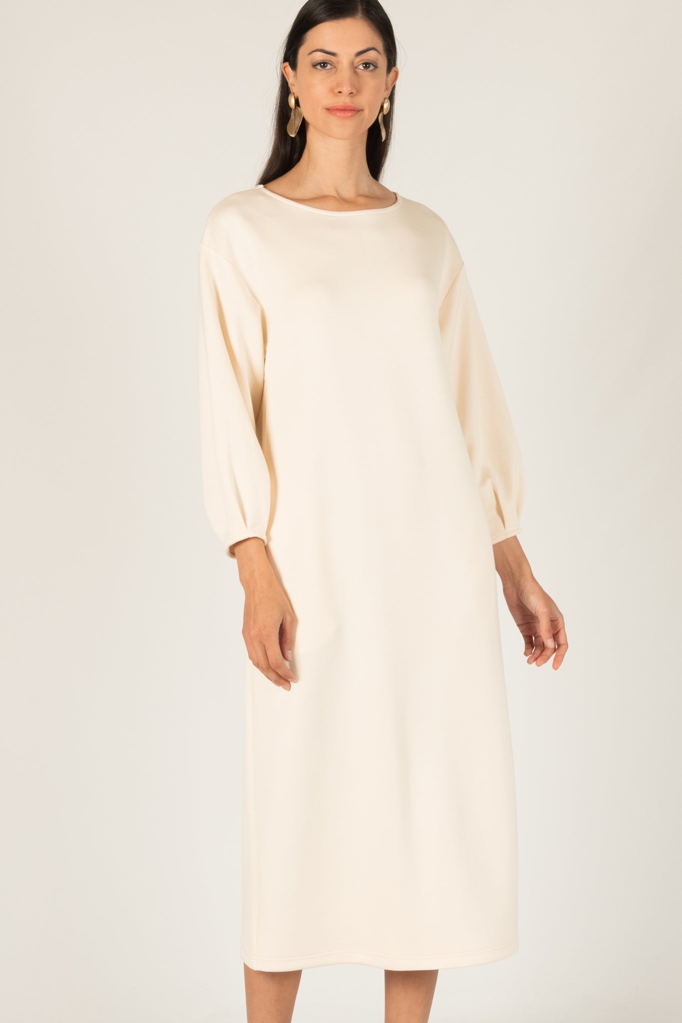 long sleeve pintuck dress Sister Jane Pony - Cream Pintuck Dress - Lacy Pleated Midi Dress