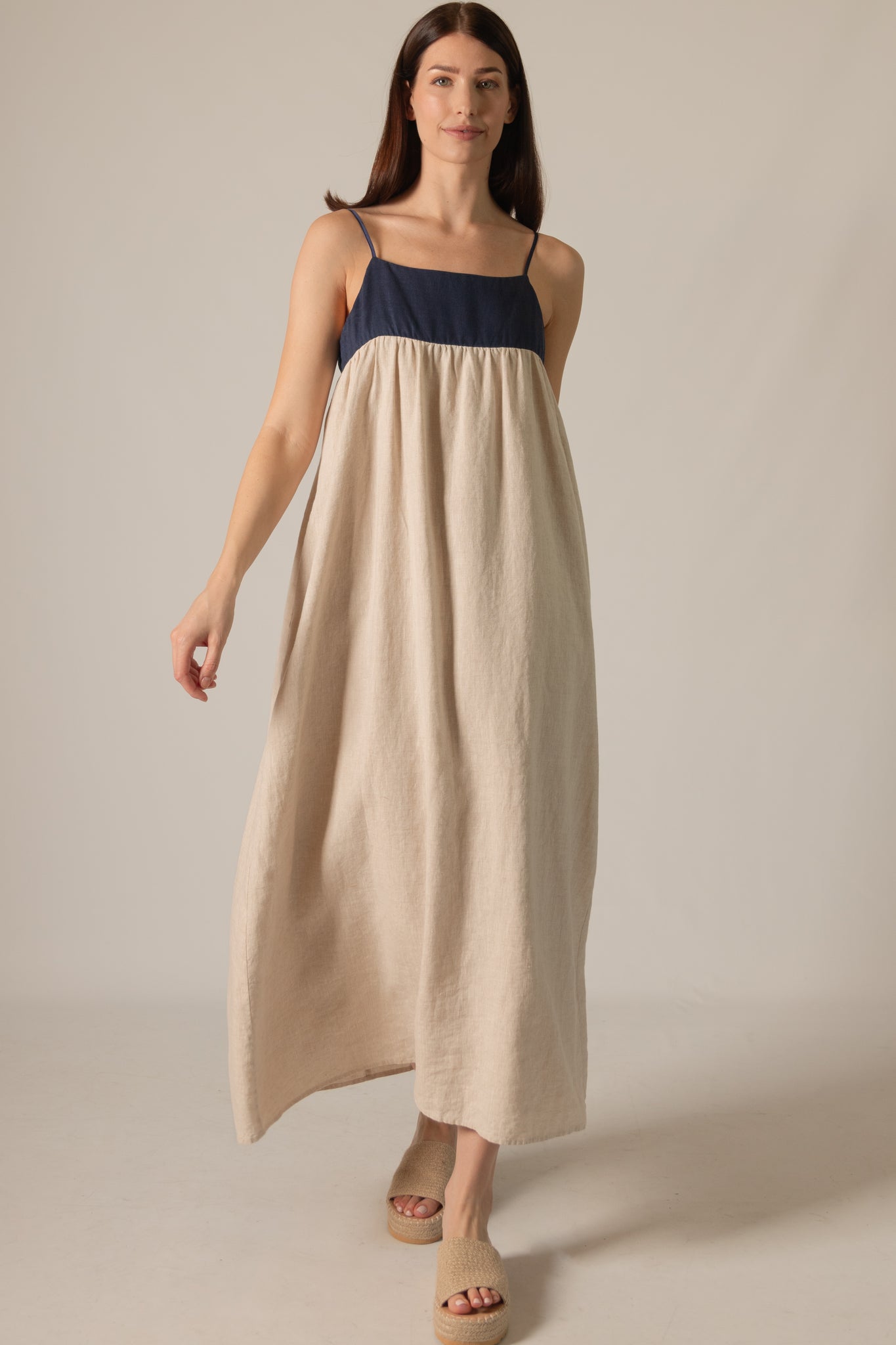 two tone linen dress URENNA LINEN TWO TONE DRESS KENOA MAISON