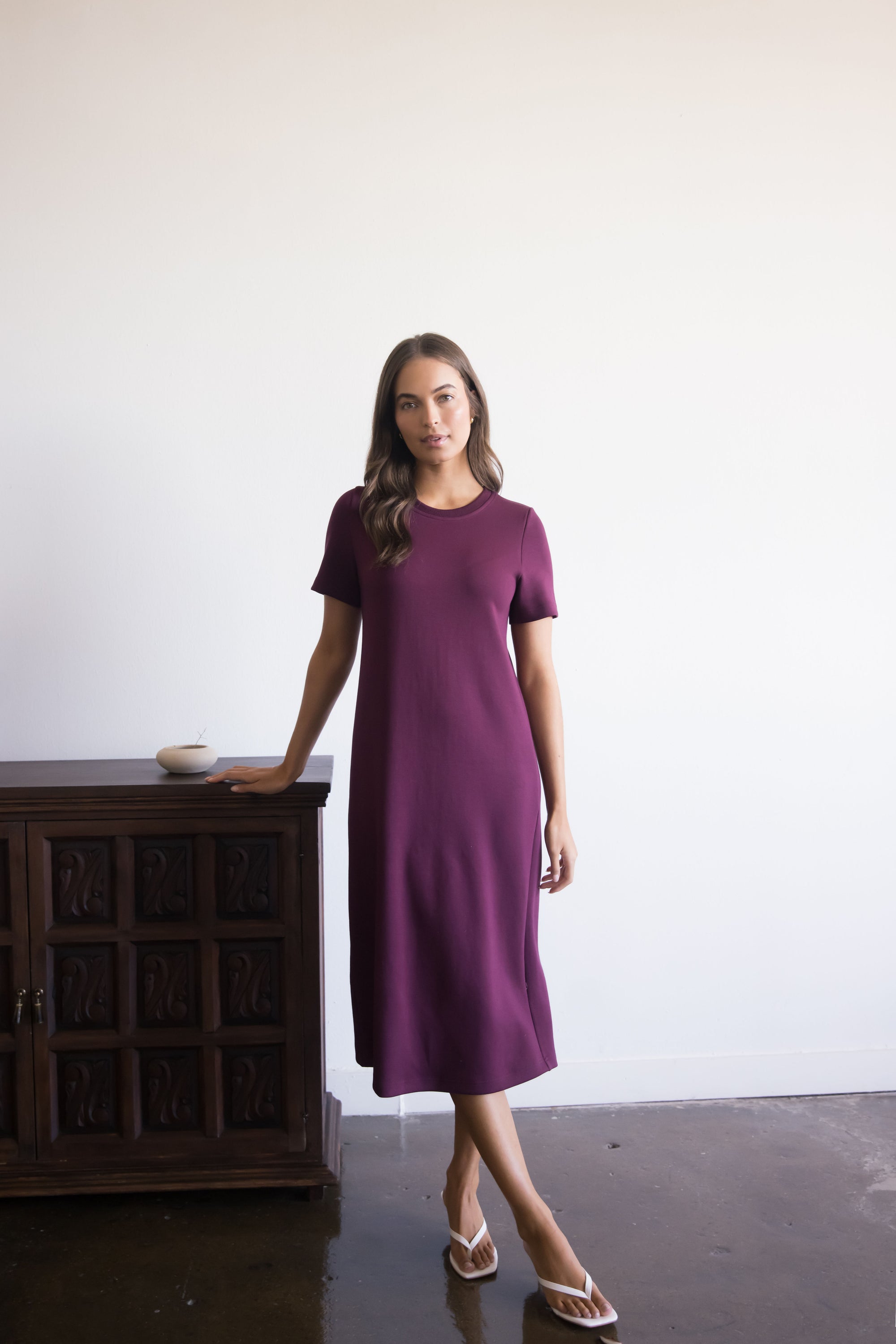 Irene Short Sleeve Midi Dress - Cocoa & Port
